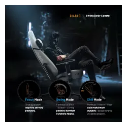 Fotel Diablo Chairs X.Eye Prime, Normal Size, Nightwolf Moon Gamingowy do 140kg Szary