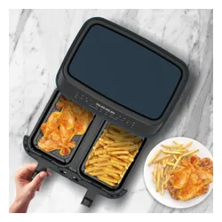 Air Fryer Frytkownica beztłuszczowa TURBOTRONIC TT-DAF6W Niebieski 9l z podwójnym koszem