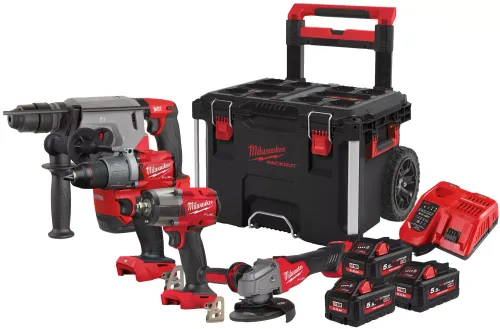 Milwaukee M18 FPP4A2-553P elektrikli el aletleri seti (matkap tornavidası + darbe anahtarı + çekiç + açılı taşlama makinesi + 3x pil + şarj cihazı + kutu)