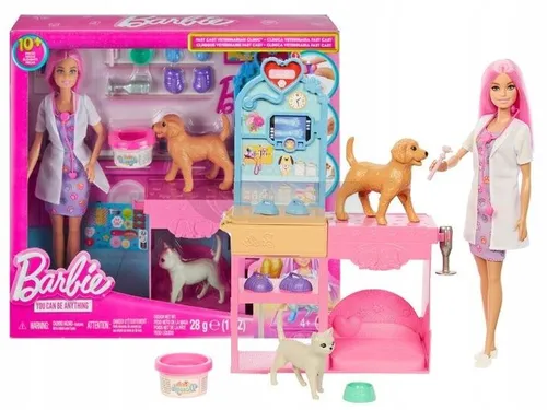 LALKA BARBIE U WETERYNARZA duży zestaw klinika, weterynarz, piesek, kotek JFX93