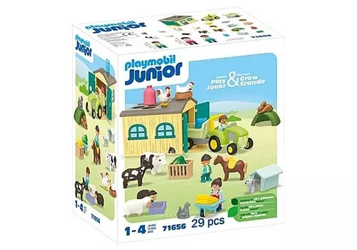 Набор фигурок Playmobil Junior 71656 Приключение на ферме с трактором, прицепом и животными