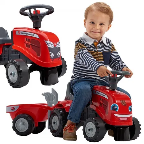 Falk Traktorek Baby Massey Ferguson Czerwony Z Przyczepką + Akc. Od 1-3 Lat