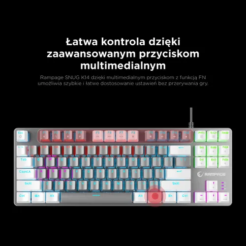 Klawiatura gamingowa Rampage Snug KRGD Red Switch przewodowa mechaniczna podświetlana szaro-biała