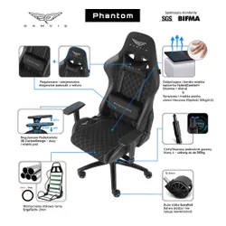 Fotel GAMVIS Phantom Large Czarny (białe elementy)
