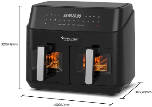 Air Fryer Frytkownica beztłuszczowa TURBOTRONIC TT-DAF6W Czarny 9l z podwójnym koszem