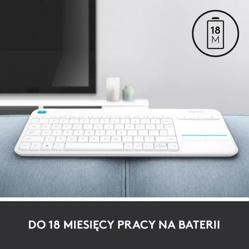 Klawiatura Logitech Wireless Touch Keyboard K400 Plus - biały