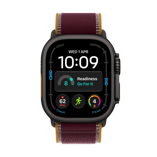 Apple Watch Ultra 4 GPS + Cellular koperta z tytanu czarny 49mm Opaska Trail w kolorze burgunda Rozmiar M/L