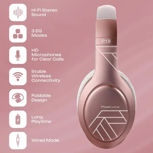 Słuchawki bezprzewodowe PowerLocus P19 Rose Gold Nauszne Bluetooth 5.3 Różowo-złoty
