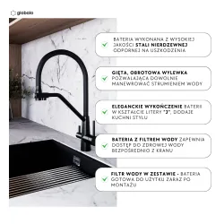 Bateria Globalo Olintio Black 1.1 Czarny mat Stal szlachetna