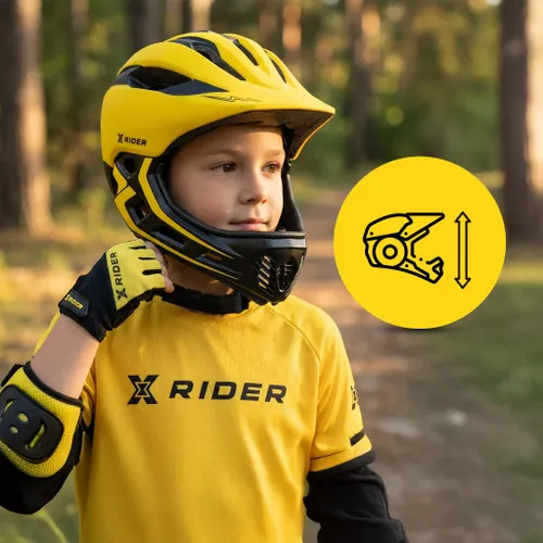 Kask XRIDER XRKFH004S Żółto-czarny Full Face dla Dzieci z odpinaną szczęką (rozmiar S)