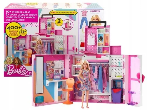 BARBIE SZAFA NA UBRANKA GARDEROBA + LALKA + ubranka dla lalki HGX57