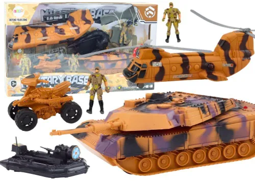 Zestaw Wojskowy Militarny Czołg Helikopter Quad Ponton Figurki Dźwięki Światła