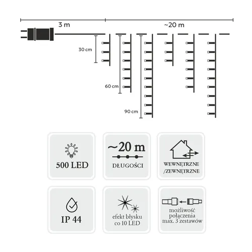 Kurtyna LED EXTRALINK 9898 Sople 20 m Sieciowe