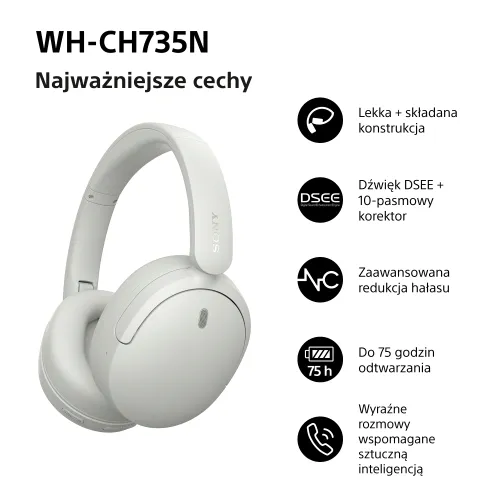 Słuchawki bezprzewodowe Sony WH-CH735N ANC Nauszne Bluetooth 6.0 Biały