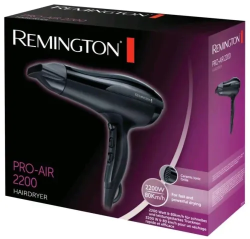Suszarka do włosów Remington Pro-Air 2200 D5210 Jonizacja Zimny nawiew 2200W 2 prędkości nadmuchu 3 poziomy temperatury