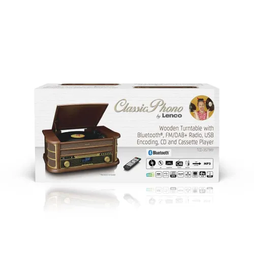 Gramofon Lenco TCD-3571MY Półautomatyczny Napęd paskowy Przedwzmacniacz Bluetooth Brązowy