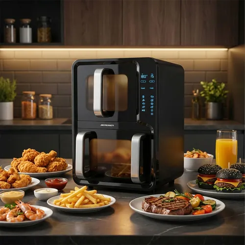 Air Fryer Frytkownica beztłuszczowa BERDSEN BD-664 12l z podwójnym koszem i okienkiem do obserwacji postępów gotowania