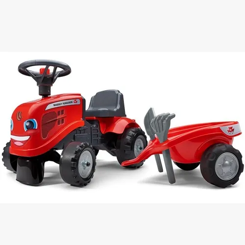 Falk Traktorek Baby Massey Ferguson Czerwony Z Przyczepką + Akc. Od 1-3 Lat