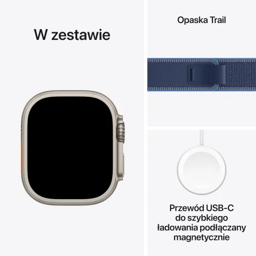 Apple Watch Ultra 3 GPS + Cellular 49mm koperta tytanowa (naturalny) + pasek Trail rozmiar M/L (niebieski/jaskrawoniebieski)