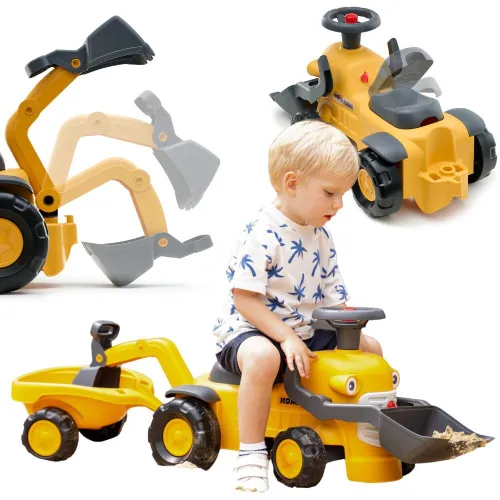 Falk Jeździk Traktor Komatsu z Łyżką Koparką i Przyczepą od 1-3 Lat