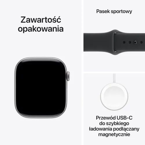 Apple Watch 11 GPS 46mm koperta z aluminium (gwiezdna szarość) + pasek sportowy rozmiar S/M (czarny)