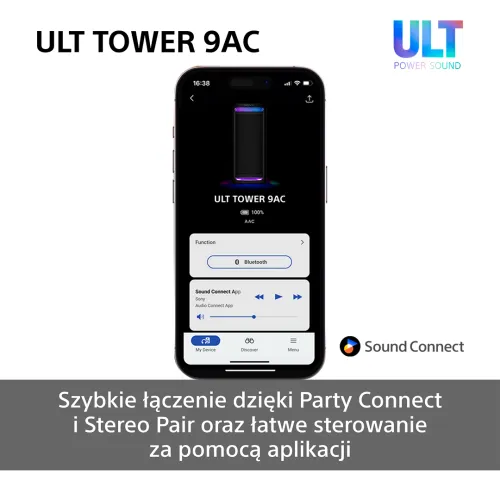 Power Audio Sony ULT Tower 9AC SRS-ULT900AC Bluetooth Mikrofon Karaoke Czarny