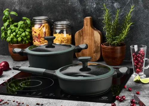 Patelnia nieprzywierająca z pokrywką STARKE PRO VIRIDI DEEP 24 cm