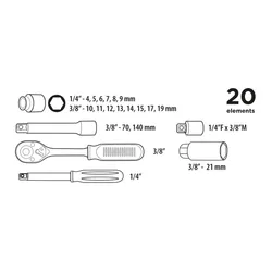 Zestaw kluczy nasadowych 1/4", 3/8" 20szt. Top Tools 38D520