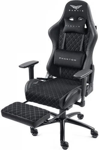 Fotel GAMVIS Phantom Large Czarny (białe elementy) + podnóżek