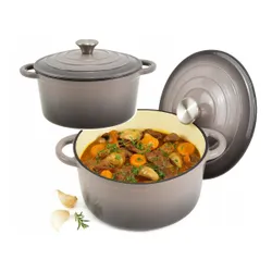 Garnek żeliwny emaliowany 28cm 5.9L ciężki indukcja Szary KRISBERG