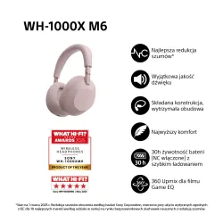 Słuchawki bezprzewodowe Sony WH-1000XM6 ANC Nauszne Bluetooth 5.3 Różowy