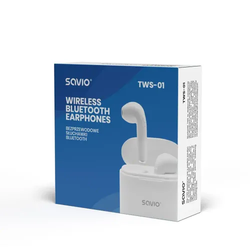 Słuchawki bezprzewodowe Savio TWS-01 Dokanałowe Bluetooth 5.0 Biały