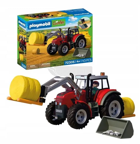 Duży traktor z belami siana