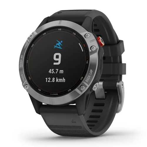 Смарт-часы Garmin FENIX 6 Solar серебристый с черным ремешком (010-02410-00)