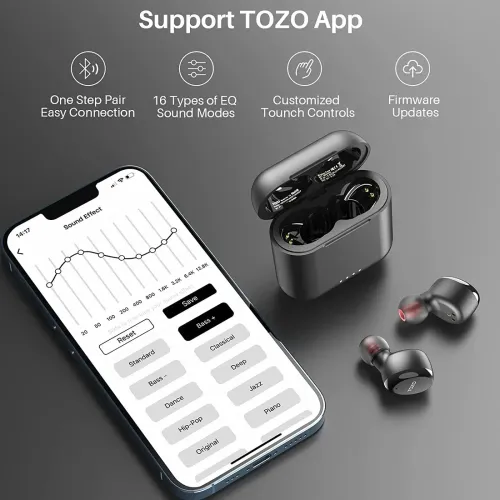 Słuchawki bezprzewodowe Tozo T6S Dokanałowe Bluetooth 5.2 Czarny