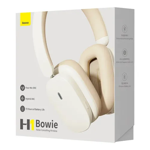 Słuchawki bezprzewodowe Baseus Bowie H1 ANC Nauszne Bluetooth 5.2 Biały