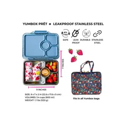 Lunchbox 4-komorowy Yumbox Pret ze stalową tacą - Paris blue glitter