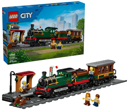 LEGO City 60511 Retro pociąg z lokomotywą parową, zestaw klocków 7+