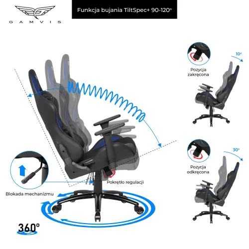 Fotel GAMVIS Phantom Large Czarny (niebieskie elementy)