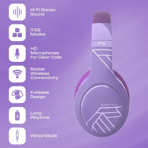 Słuchawki bezprzewodowe PowerLocus P19 Purple Nauszne Bluetooth 5.3 Fioletowy