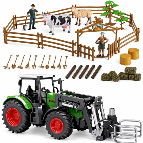 Zestaw Farma Traktor Przyczepa Ciągnik Zagroda Maszyny Rolnicze Zwierzęta Figurki