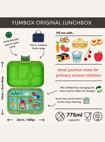 Okul için öğle Yemeği Kutusu Yumbox Original-matcha green / komik canavarlar tepsisi