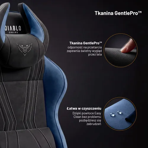 Fotel Diablo Chairs X-Horn 2.0 Normal Size Night Blue Gamingowy do 140kg Tkanina Czarno-Niebieski