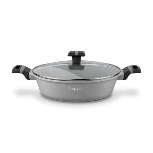 Patelnia na indukcję marmurowa z pokrywką krótkie uchwyty Starke Pro Musse Grey 28 cm