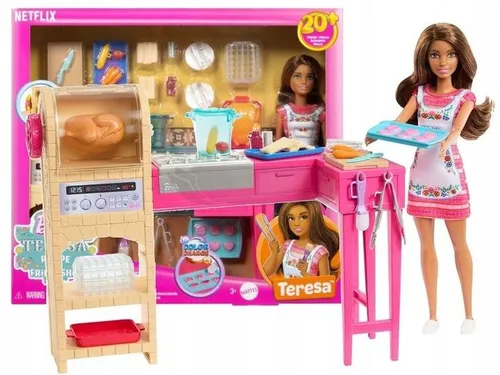 LALKA BARBIE TERESA zestaw kuchnia z lalką + akcesoria, zestaw do zabawy JCT06