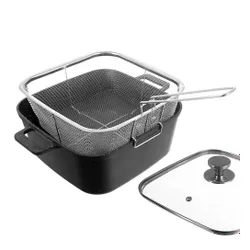 Garnek granitowy ze szklaną pokrywką patelnią grillową koszyczkiem GRANDE 2+4 l 4 el.