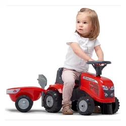 Falk Traktorek Baby Massey Ferguson Czerwony Z Przyczepką + Akc. Od 1-3 Lat