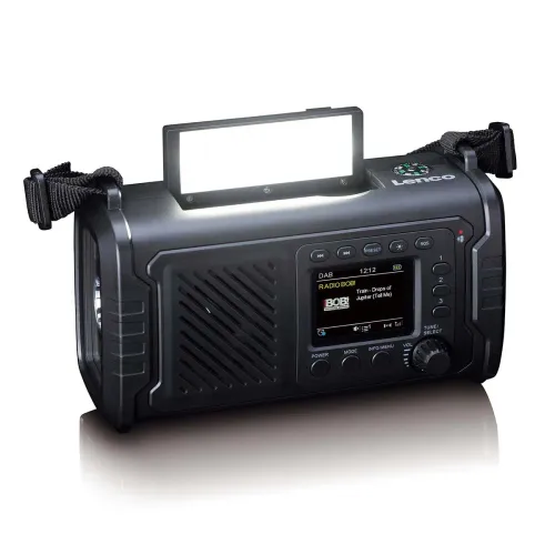Radioodbiornik Lenco PDR-055BK Na korbkę, Solarne, Latarka, Powerbank, Radio FM DAB+ Czarny