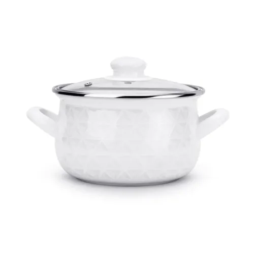 Garnek emaliowany z pokrywką EMALIA POLSKA PLESZEW PYZA DIAMOND BIAŁY 1,9 l