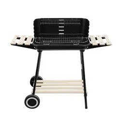 Grill węglowy ogrodowy na kółkach z 3 półkami i rożnem